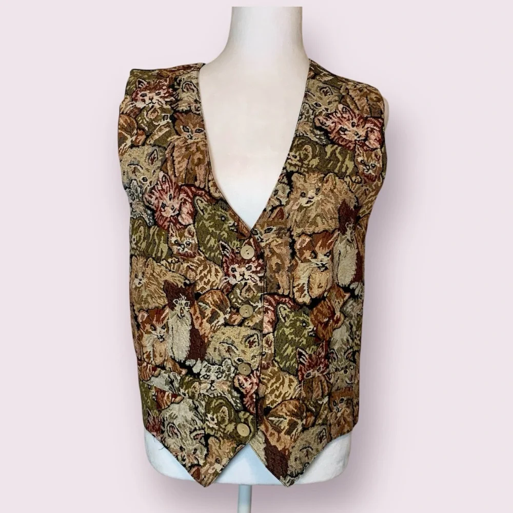 Tapestry Cat Vest Brown Black Tan Size Large